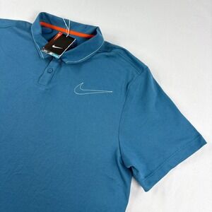 Nike Golf Shirt Mens 2XL Blue Polo Dri Fit Big Swoosh Performance Stretch NEW